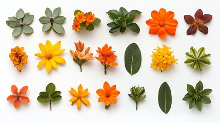 Wall Mural - A collection of flowers in various colors and shapes are arranged in a row. The flowers include daisies, sunflowers, and other types of flowers. Concept of diversity and beauty in nature