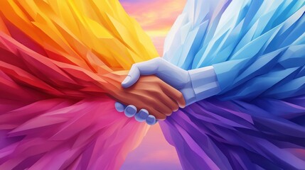 Sticker - Two hands are holding each other in a colorful paper, AI