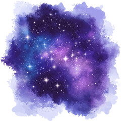 Wall Mural - Purple Starry Galaxy Sky, Splash Watercolor Illustration, Transparent Background