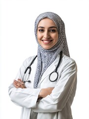 Sticker - A woman in a white lab coat with a stethoscope on her neck