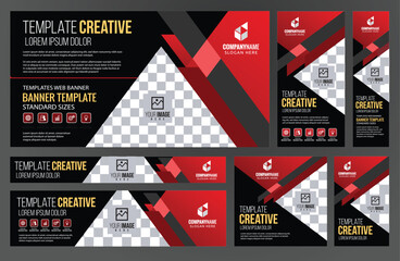 Wall Mural - Set of Red and Black Web banners social media templates, Standard sizes with space. Premium Vector illustration