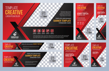 Wall Mural - Set of Red and Black Web banners social media templates, Standard sizes with space. Premium Vector illustration