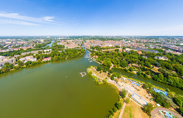 Wall Mural - Metz, France. Panorama of the city on a summer day. Sunny weather. Aerial view