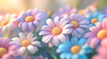 A vibrant array of cheerful daisies in soft pastel colors, capturing the essence of spring and nature's beauty.