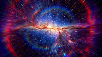 Leinwandbilder - Flight to the galaxy at the speed of light. Portal for hyperspace jump. Colorful glowing cosmic background. Hyper Speed teleport. Time warp. Space traveling. Explosion in universe. Big bang. 3d render