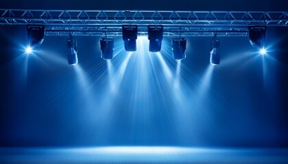 Wall Mural - Blue background Light down from above Light top Many lights on top Lighting stage