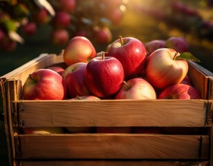 Wall Mural - Close-up of wooden crates full of ripe apples