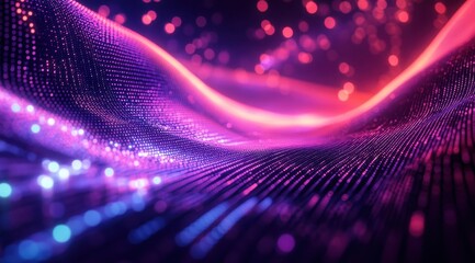Poster - A flowing digital wave in vibrant neon colors, featuring glowing particles and a dynamic, futuristic ambiance.