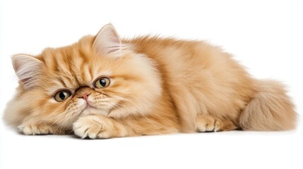 Poster - Isolated on a white, transparent background, here is a cute Persian cat in brown