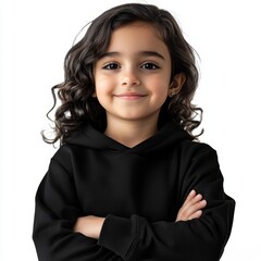 Laughing and smiling girl in a black hoodie isolated on transparent background