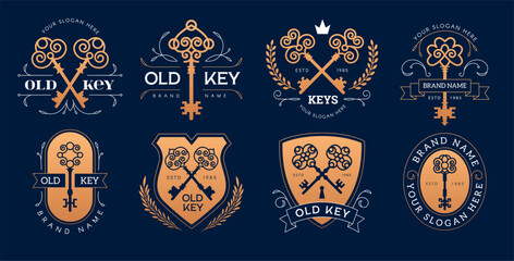 Sticker - Key logo. Royal badges with different vintage keys premium real estate identity set recent vector templates with place for text