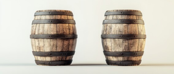 Wall Mural - Isolated on a transparent background are old wooden oak barrels