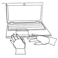 Fototapete -  continuous line drawing businessman typing on laptop collection