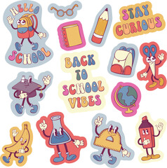 Poster - Retro groovy school stickers design