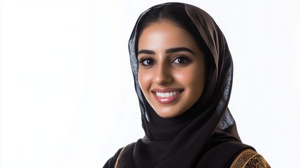 Wall Mural - Young Arab woman wearing headscarf, isolated on transparent background