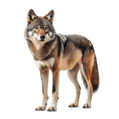 Wall Mural - Isolated white background with a full body shot of a Gray Wolf, a wildlife animal