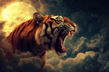 fantasy illustration of a tiger head with ink