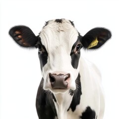 Wall Mural - An isolated black and white portrait of a cow on a white background