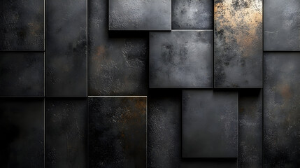 Poster - Textured dark panels with metallic finish and subtle rust accents.