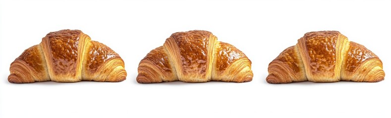 Isolated set of French croissants on a transparent background