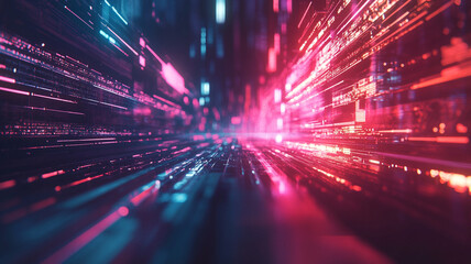 Fototapete - Abstract digital representation of data flow in neon colors during a futuristic concept