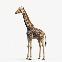 Wall Mural - A full-body giraffe stands against a white background