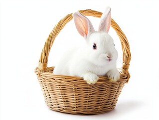 Wall Mural - Background of transparent white rabbit with basket in the foreground