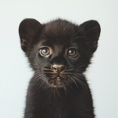 Close-up of a cute baby black panther on a transparent background