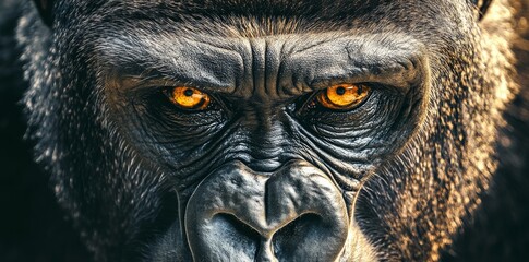 Poster - An up-close portrait of gorilla with a beautiful face created with stock footage