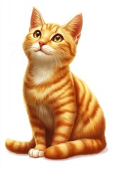 A cute British orange cat sits on a transparent background, isolated