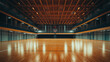 © Sajib - Indoor basketball court with polished wooden floor and overhead lighting in a spacious gymnasium