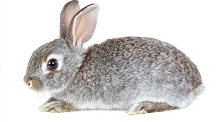 Wall Mural - Grey rabbit isolated on transparent white background