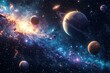 © dendyh7 - Space cosmic illustration with planets scene created with Generative AI