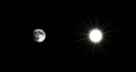 Wall Mural - Sun and Moon isolated on black background, looped seamlessly