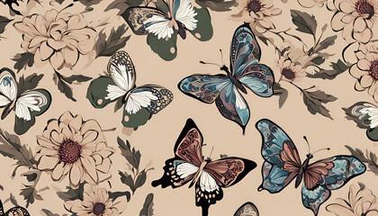 Wall Mural - seamless background with butterflies