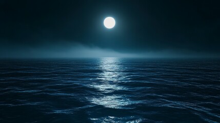 Sticker - Dark blue ocean water surface reflecting the moonlight