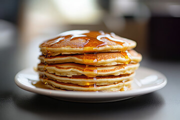 Wall Mural - Stack of Pancakes with Syrup on a White Ceramic Plate Oil Painting