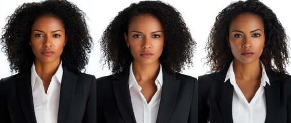 Wall Mural - Business women, smiling three African-American businesswomen in trendy suits, isolated on transparent background.