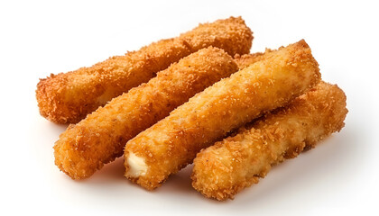 Canvas Print - Pile of tasty fried mozzarella sticks isolated on white, top view