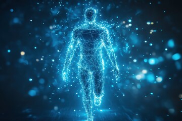 Poster - Nanotech Revolution, exploring how nanotechnology empowers humans, enhancing physical and cognitive abilities, pushing boundaries of human potential and innovation.