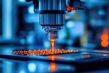 Poster - Nanotech Innovations in Advanced Manufacturing, exploring the transformative impact of nanotechnology on production efficiency, material properties, and design capabilities.