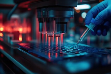 Poster - Innovative Nanotechnology Research in Advanced Laboratories, exploring the latest developments in materials science, molecular engineering, and applications for various industries.