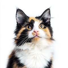 Poster - Calico cat with funny face closeup, isolated on transparent background