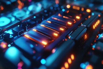 Poster - Advanced nanotech batteries, featuring rapid charging technology, designed for high-performance applications, enhancing energy efficiency and sustainability in various devices.