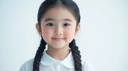 Isolated Asian little girl smiling, cheerful and pretty, isolated on transparent background