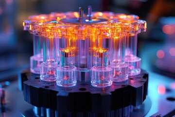 Poster - Self-assembling nanotech devices, innovative technology designed for autonomous construction, capable of forming complex structures at the molecular level, transforming various industries.