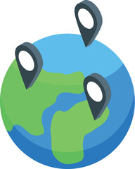Poster - Stylized planet earth globe featuring multiple destination location pins, representing worldwide travel and exploration