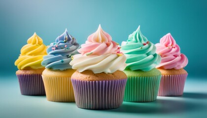 a delightful array of colorful happy birthday cupcakes arranged on a festive table
