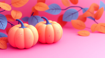 Wall Mural - Happy Halloween. Background with pumpkins. Autumn background. Watercolor. 3D.