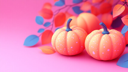 Wall Mural - Happy Halloween. Background with pumpkins. Autumn background. Watercolor. 3D.